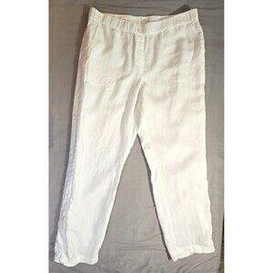 J Jill Pure Jill Linen Pants Womens Medium White Pull On Roll Tab Hem Ankle
